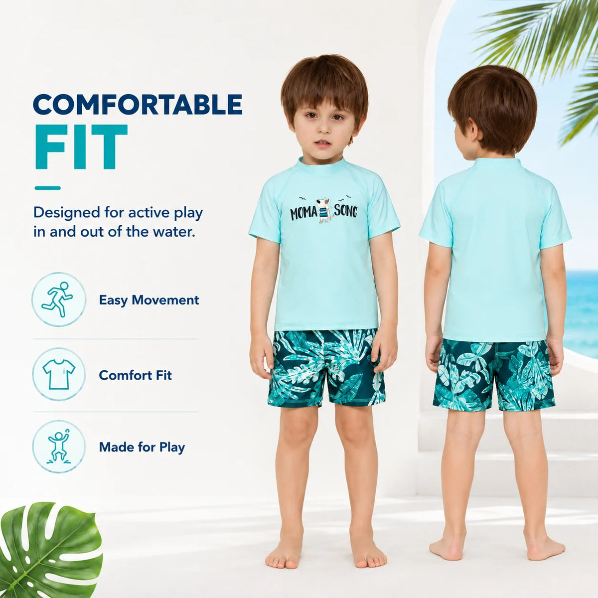 Boys One-Piece Rash Guard Swimsuit – Aqua Dream view 5