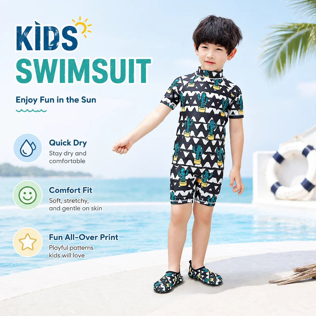 Boys Long Sleeve Rash Guard Set – Wave Rider view 2