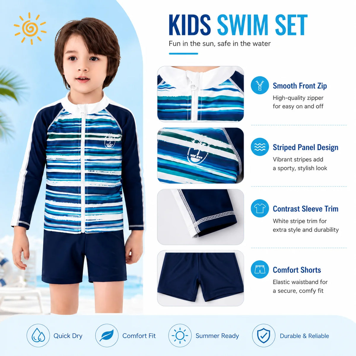 Boys Short Sleeve Swim Set – Jungle Leaf view 3