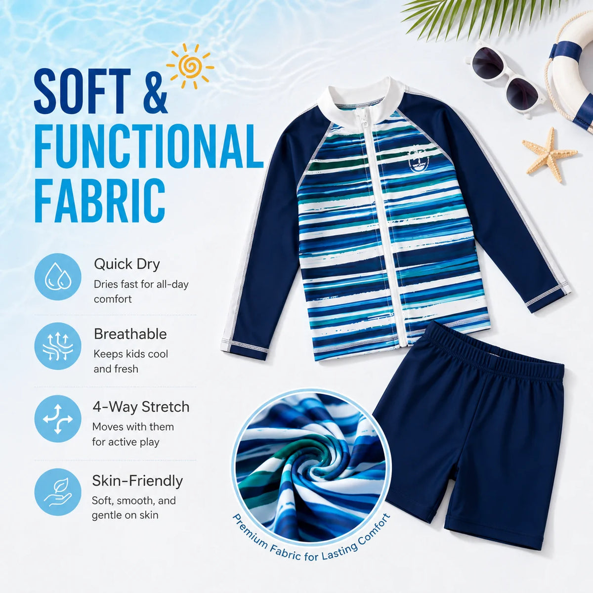 Boys Short Sleeve Swim Set – Jungle Leaf view 4