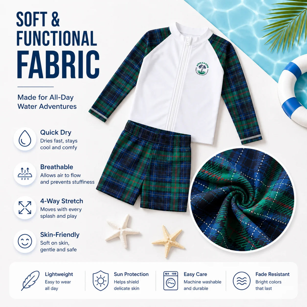 Boys One-Piece Rash Guard Swimsuit – Sunset Glow view 4