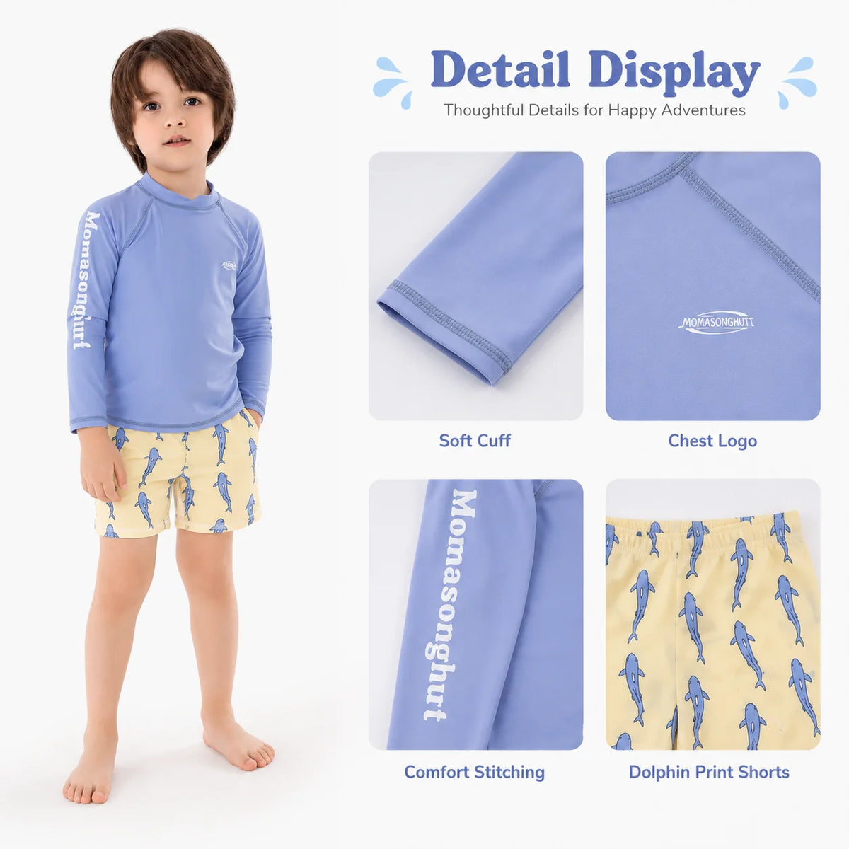 Boys Long Sleeve Rash Guard Set – Tropical Bloom view 3