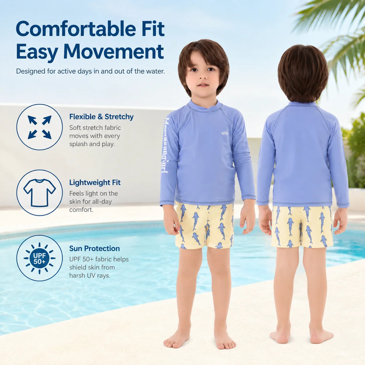 Boys Long Sleeve Rash Guard Set – Tropical Bloom view 5