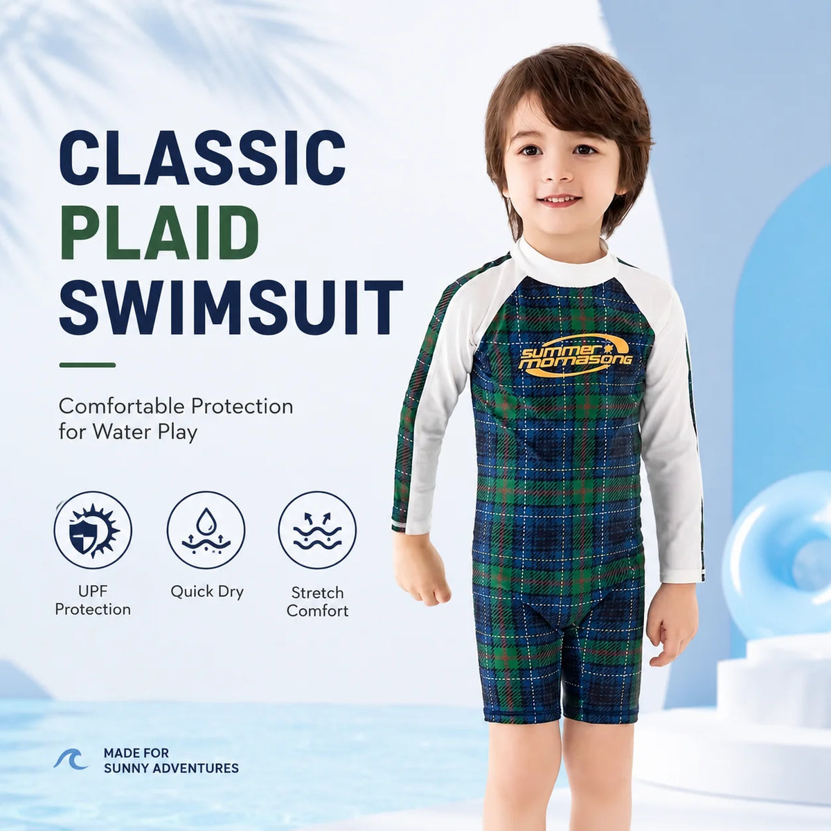 Boys Zip-Up Rash Guard Shorts Set – Summer Splash view 2