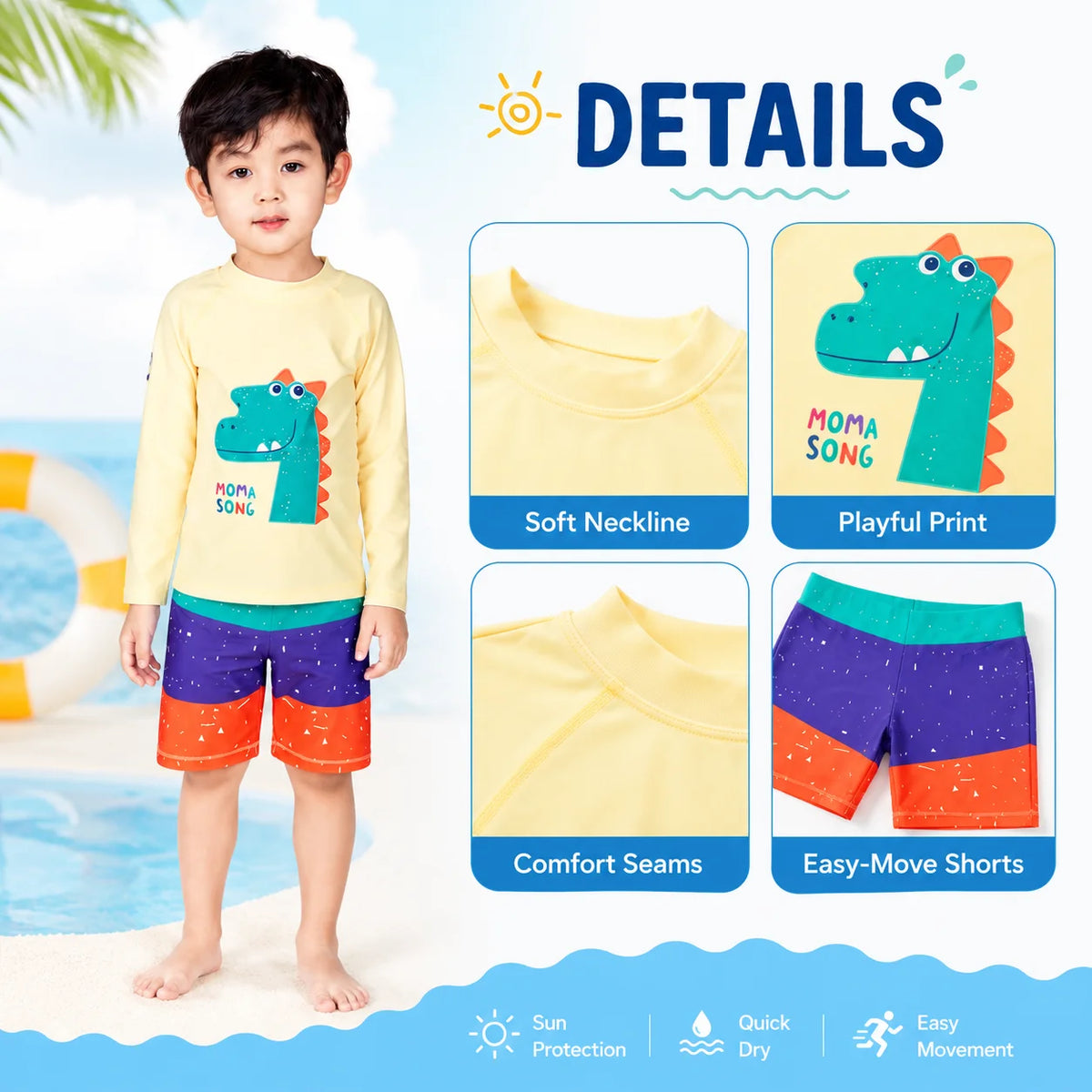 Boys One-Piece Rash Guard Swimsuit – Blue Lagoon view 3
