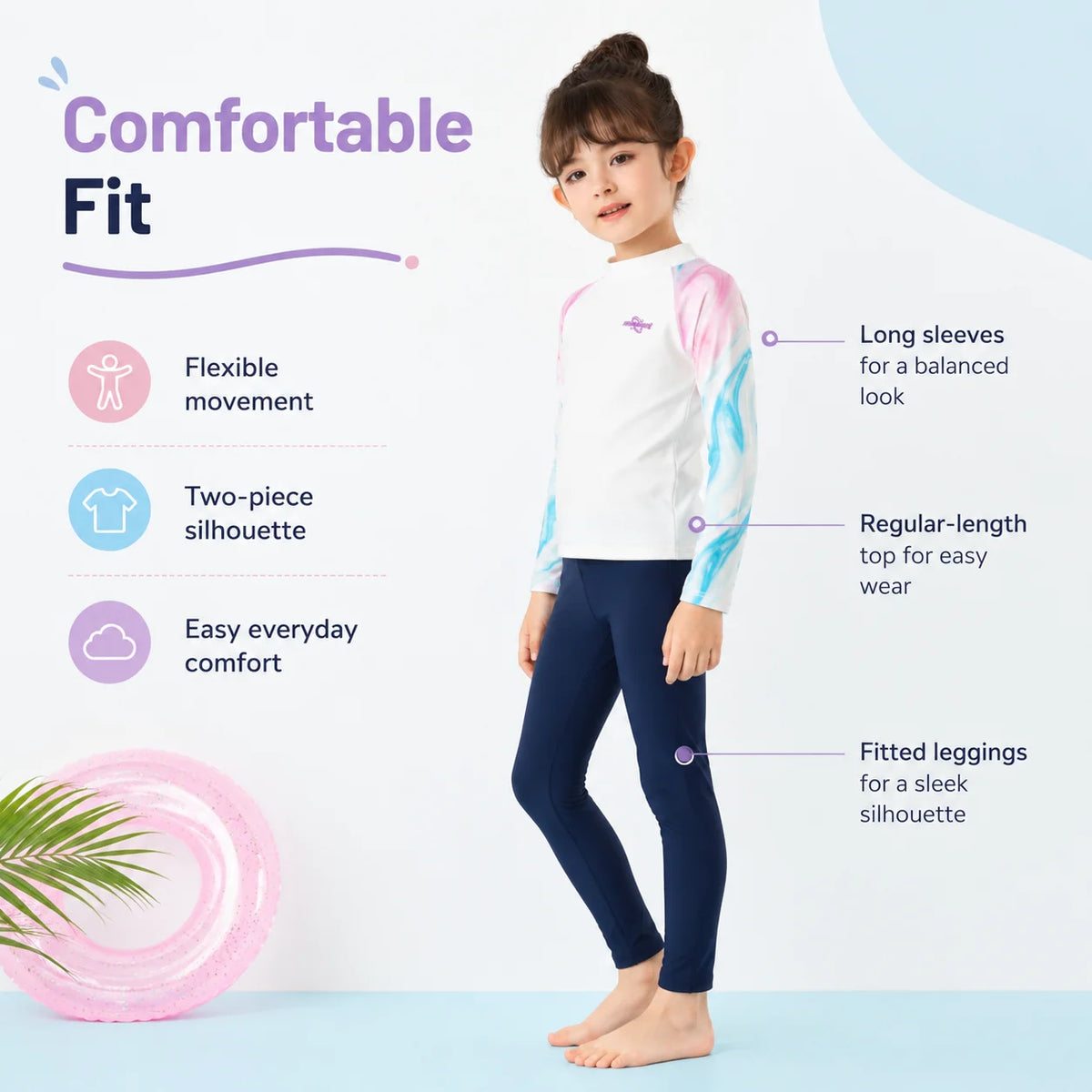 Girls Long Sleeve Rash Guard Set – Surfer Paradise view 7