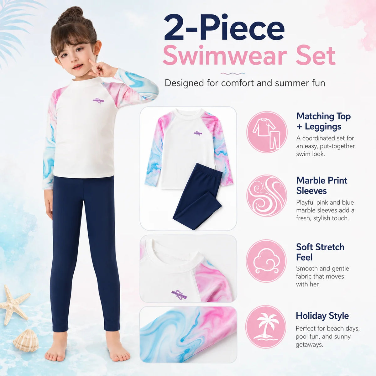 Girls Long Sleeve Rash Guard Set – Surfer Paradise view 8