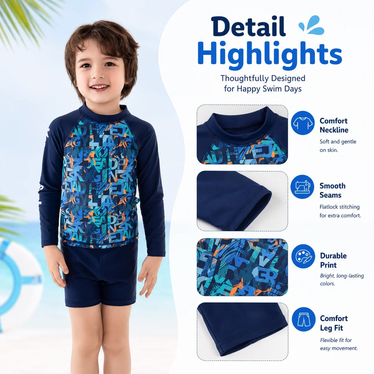 Boys Long Sleeve Rash Guard Set – Water Play view 3