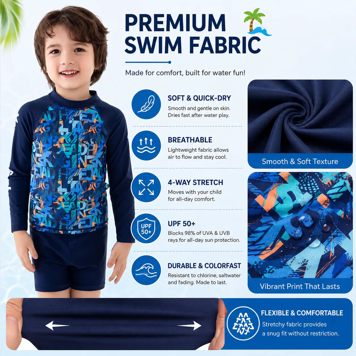 Boys Long Sleeve Rash Guard Set – Water Play view 4