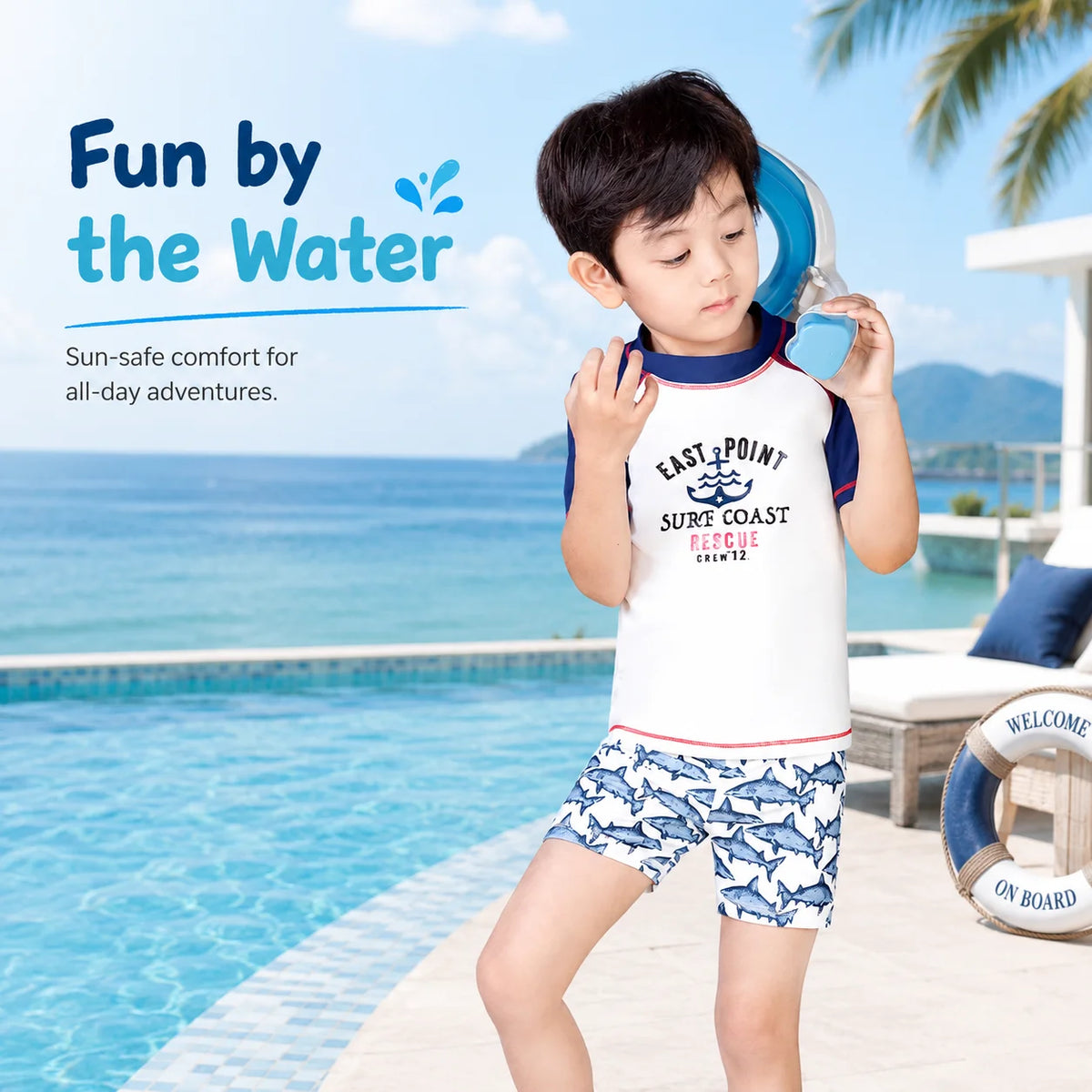 Boys One-Piece Rash Guard Swimsuit – Sea Turtle