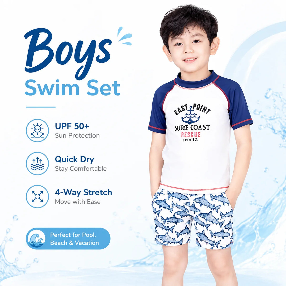 Boys One-Piece Rash Guard Swimsuit – Sea Turtle view 2