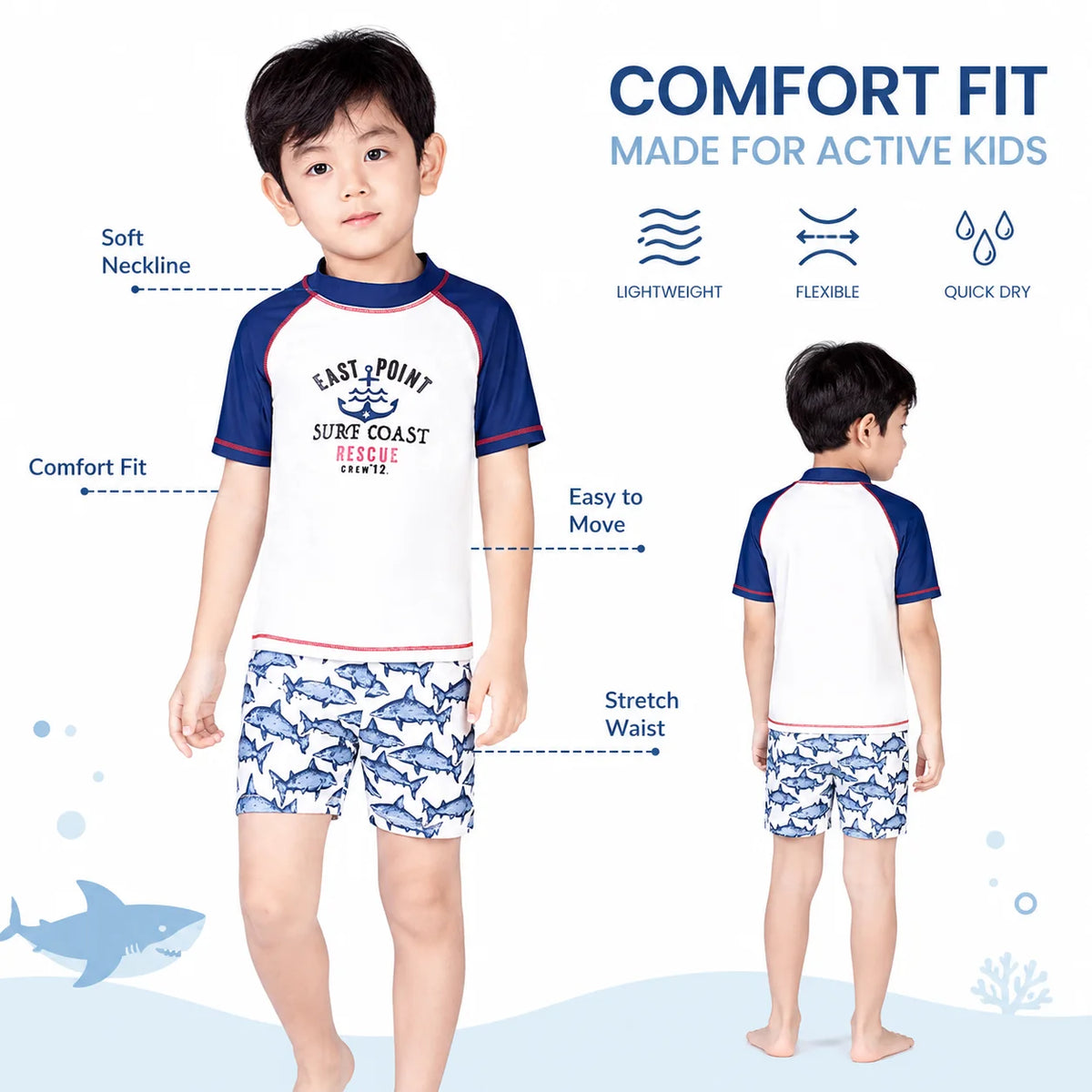 Boys One-Piece Rash Guard Swimsuit – Sea Turtle view 5