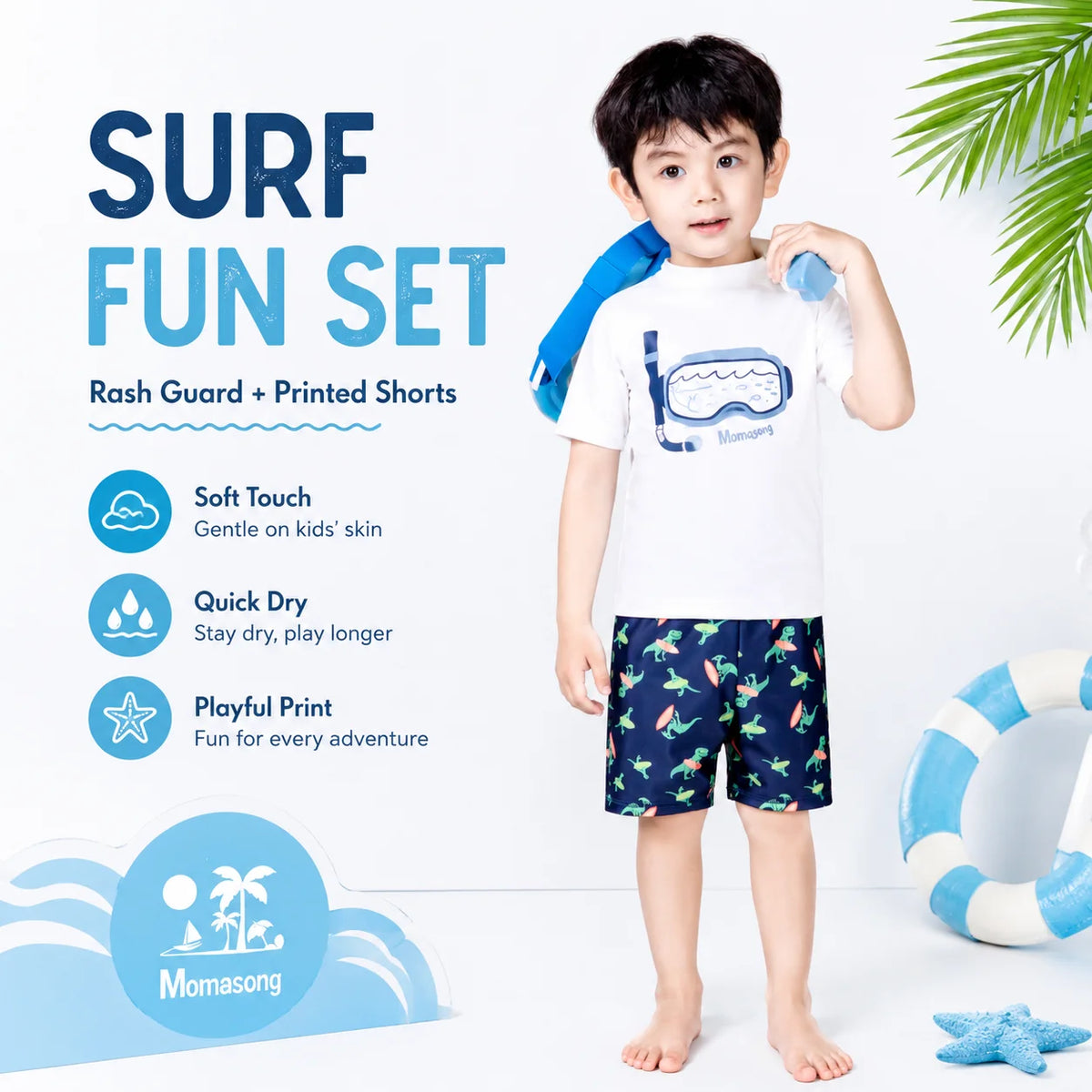 Boys Zip-Up Rash Guard Shorts Set – Marine Life view 2