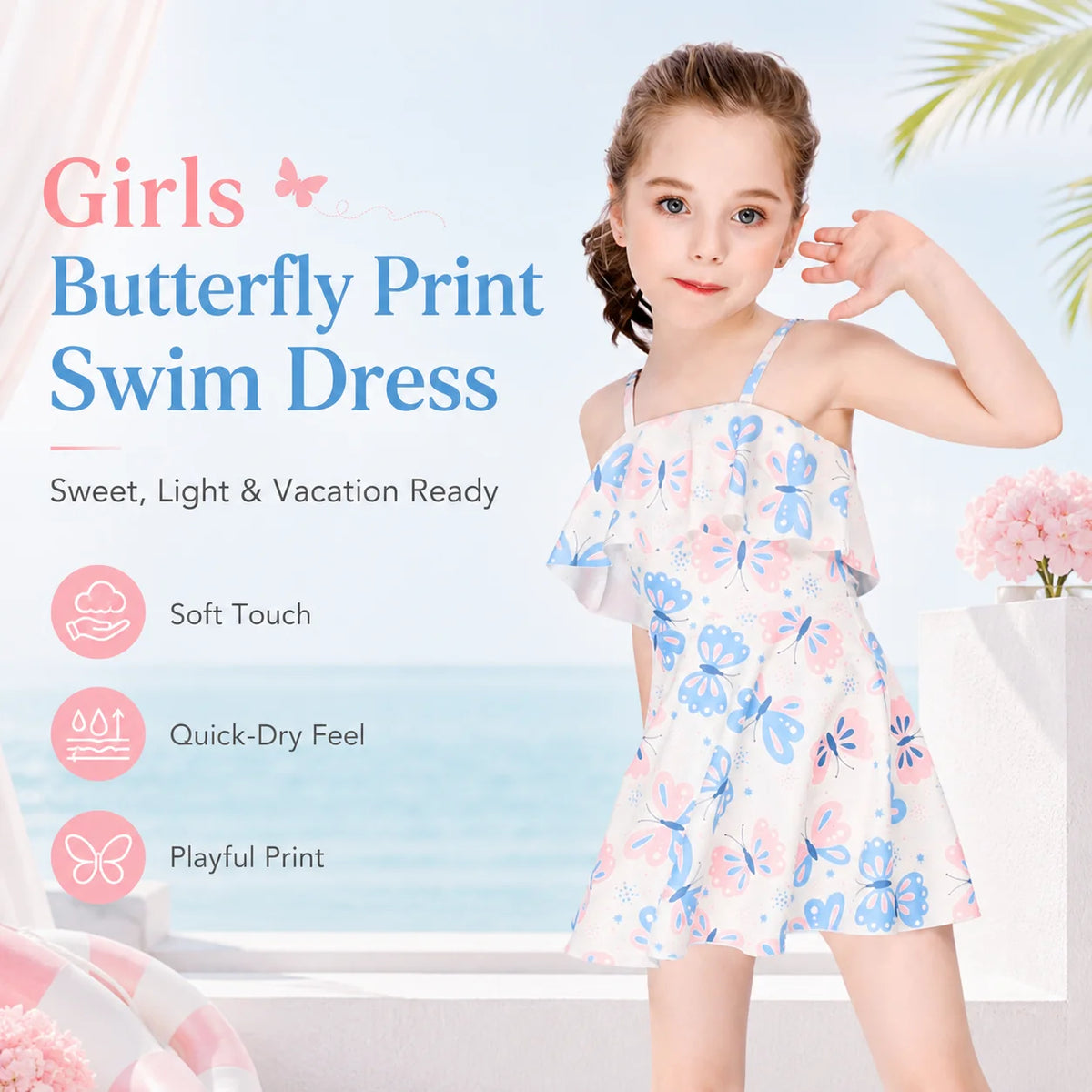Girls One-Piece Rash Guard Swimsuit – Safari Adventure view 2