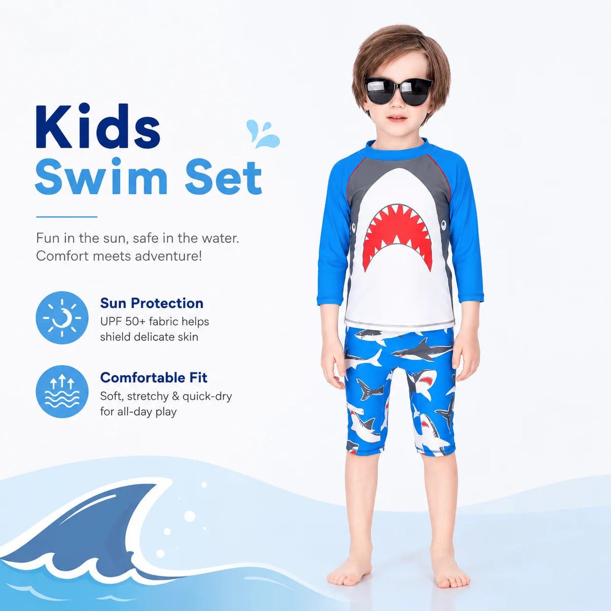 Boys Zip-Up Rash Guard Shorts Set – Sunny Day view 2