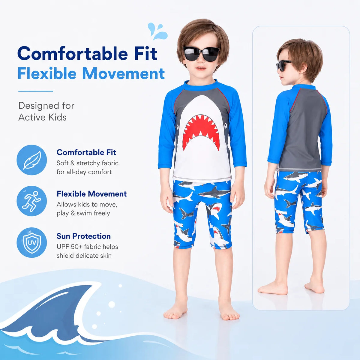 Boys Zip-Up Rash Guard Shorts Set – Sunny Day view 5