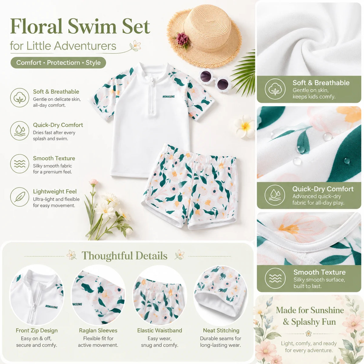 Girls Shark Print Rash Guard Set – Tropical Bloom view 2
