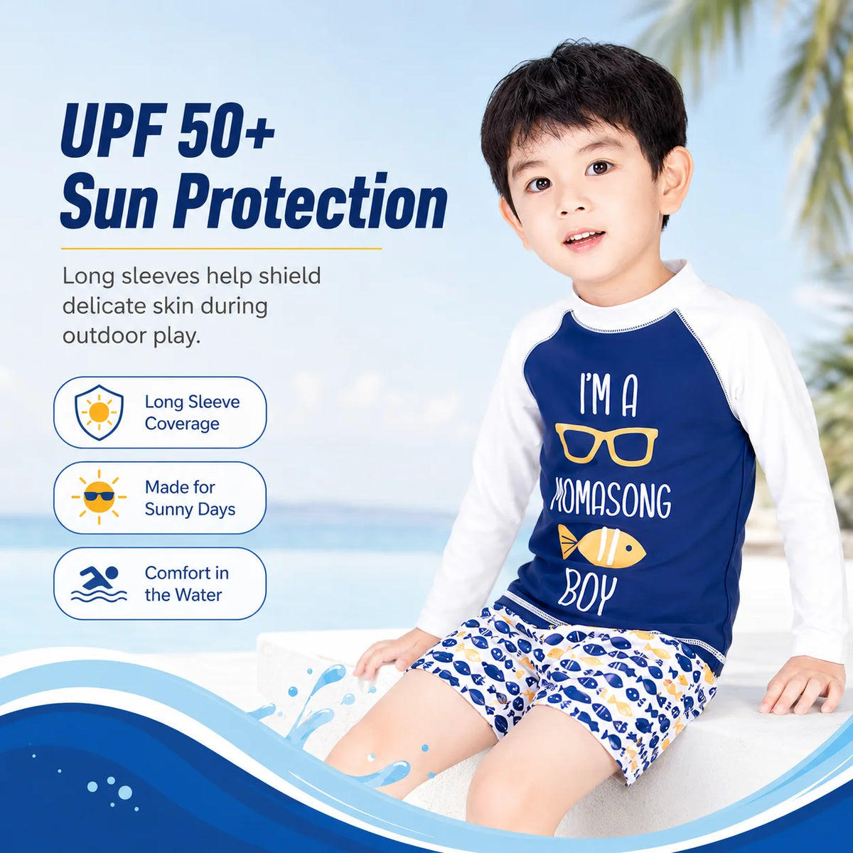 Boys Premium Rash Guard Shorts Set – Tropical Wave view 3