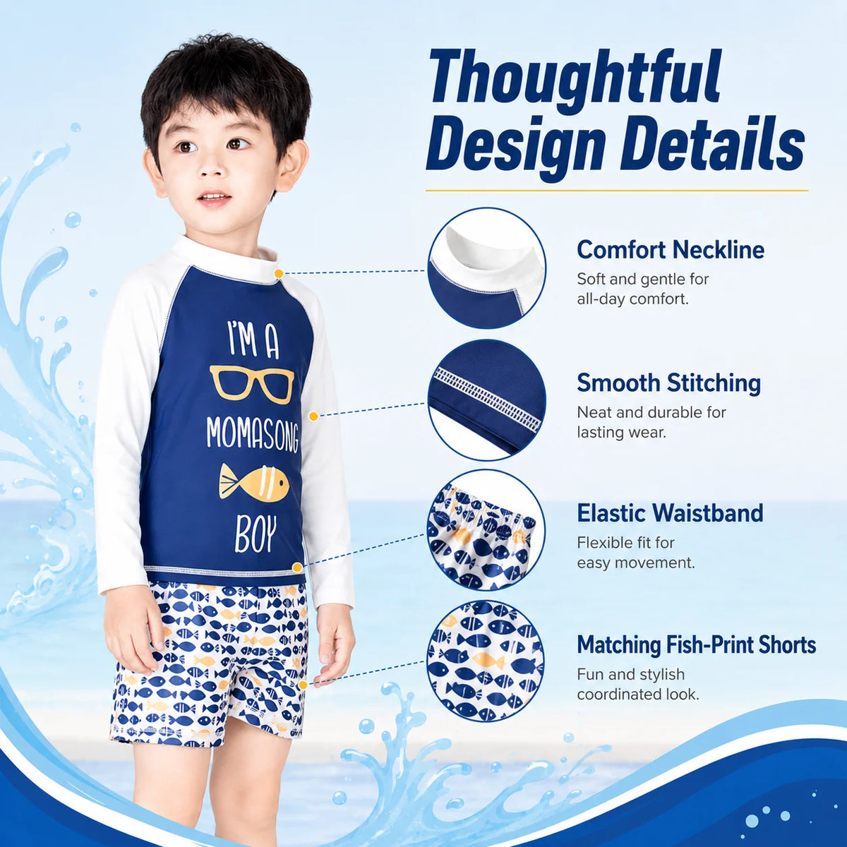 Boys Premium Rash Guard Shorts Set – Tropical Wave view 5