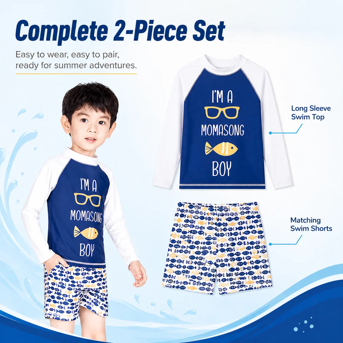 Boys Premium Rash Guard Shorts Set – Tropical Wave view 6