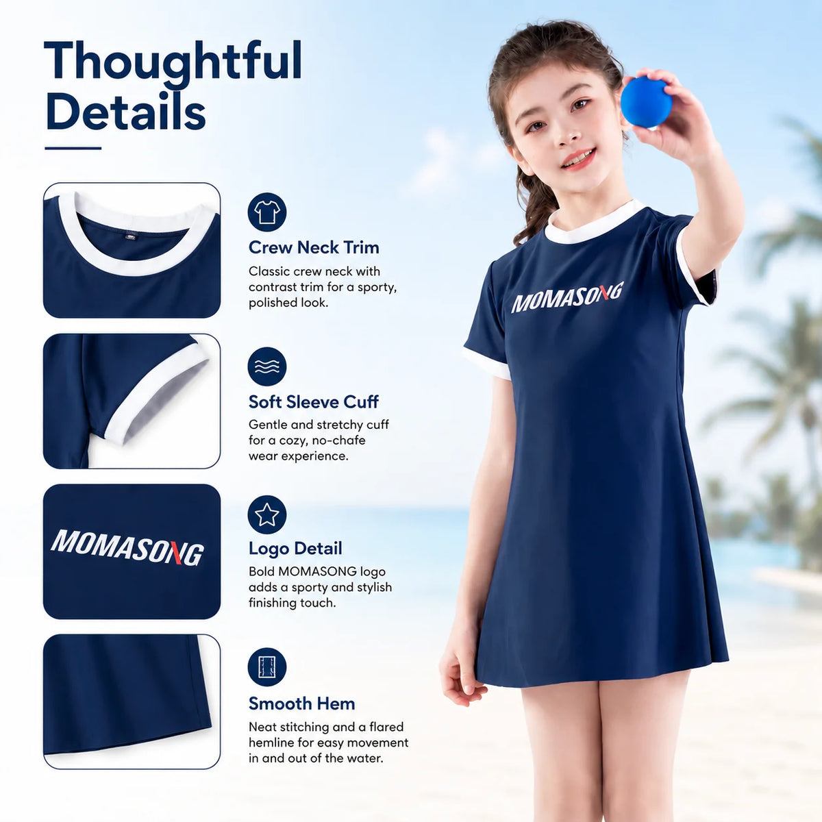 Girls Long Sleeve Rash Guard Set – Deep Sea Blue view 3