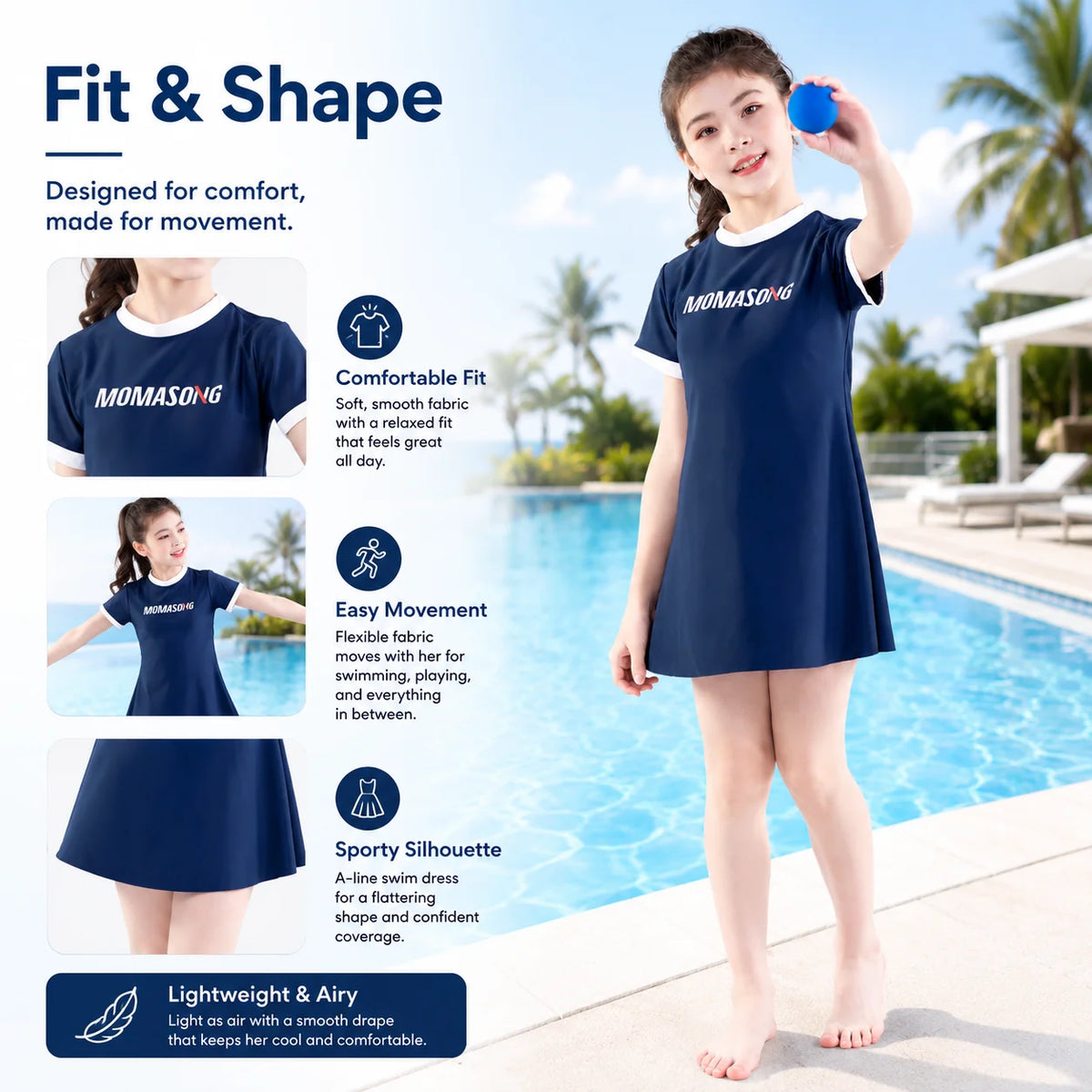 Girls Long Sleeve Rash Guard Set – Deep Sea Blue view 4