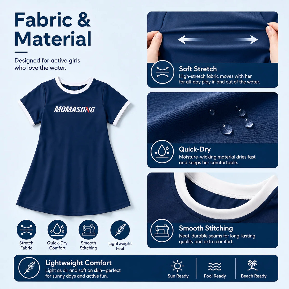 Girls Long Sleeve Rash Guard Set – Deep Sea Blue view 5