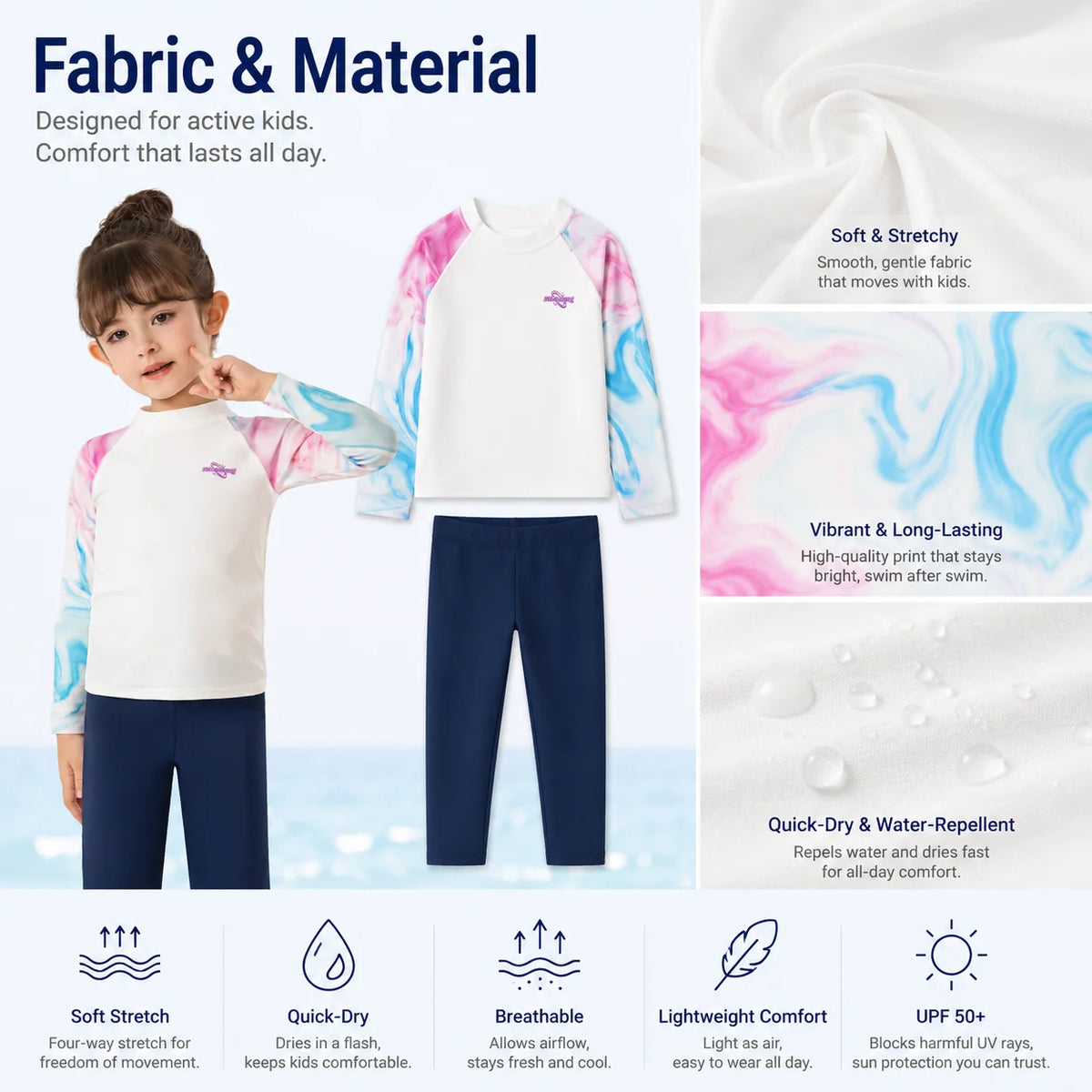 Girls Long Sleeve Rash Guard Set – Starfish Fantasy view 3