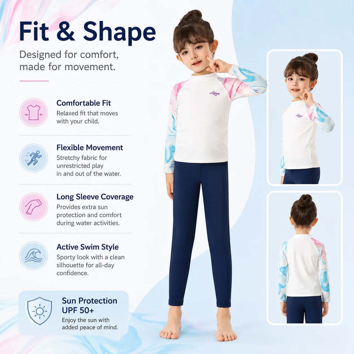 Girls Long Sleeve Rash Guard Set – Starfish Fantasy view 5