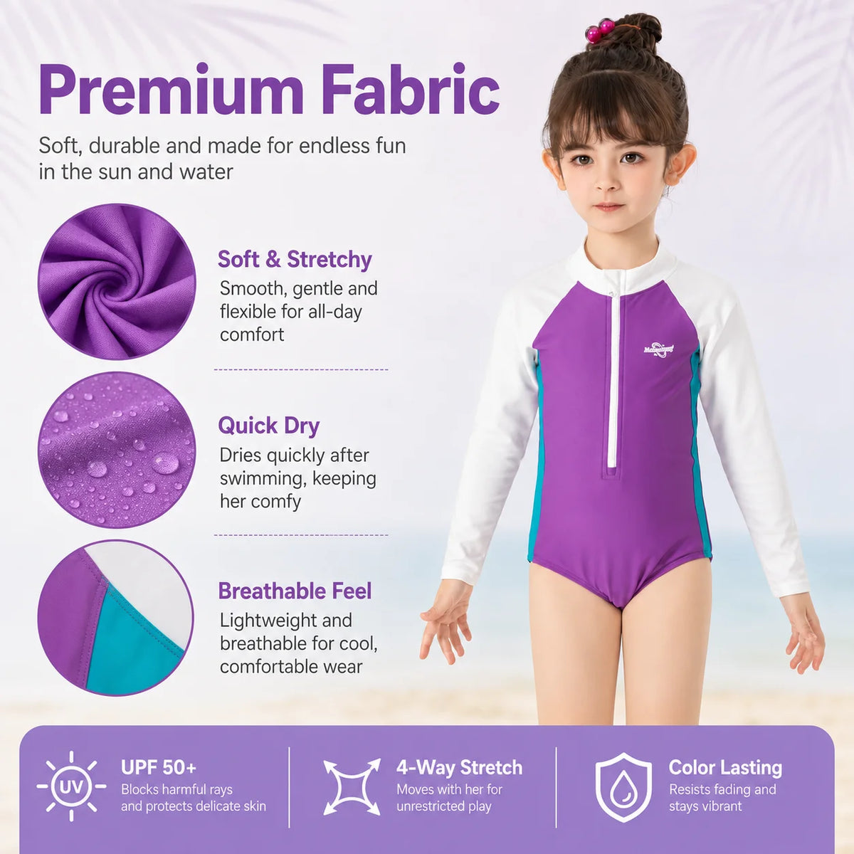 Girls Long Sleeve Rash Guard Set – Sunset Glow view 4