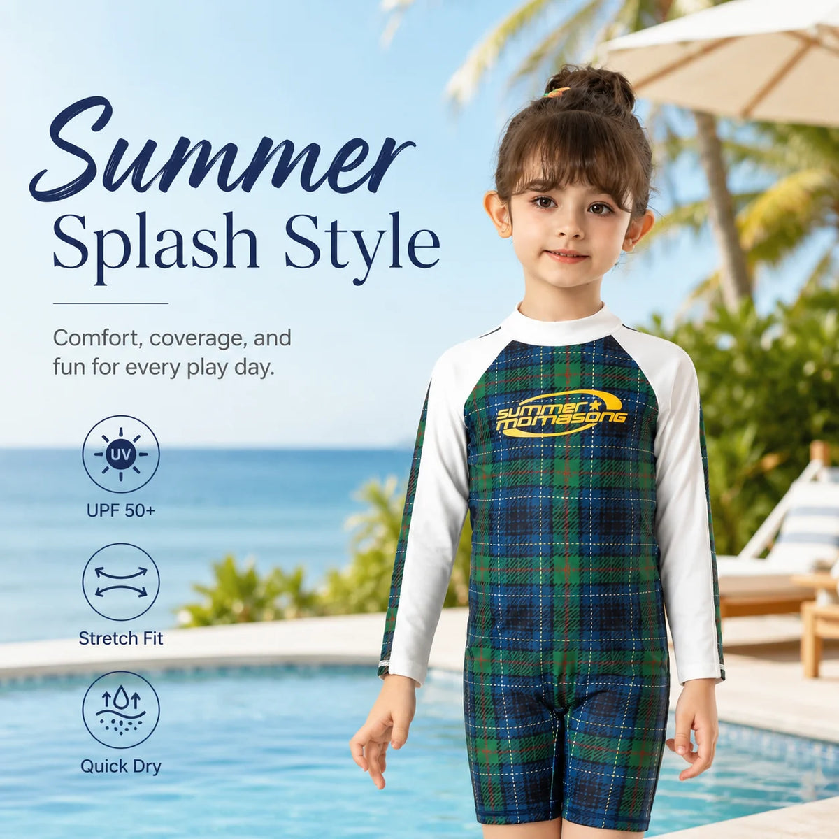 Girls Long Sleeve Rash Guard Set – Tropical Bloom