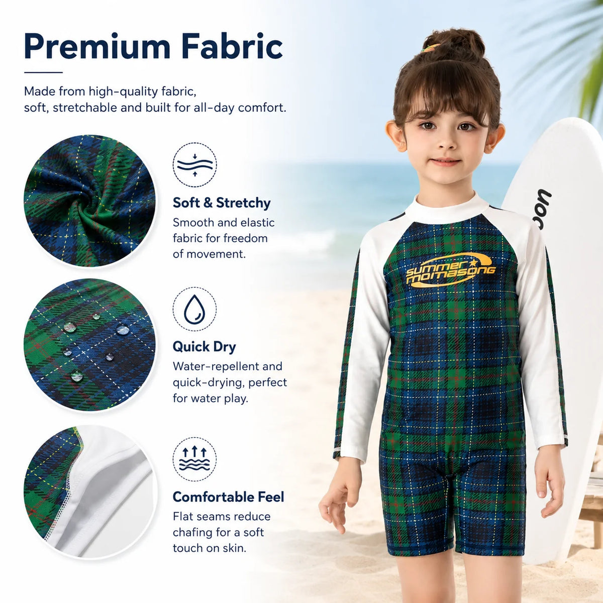 Girls Long Sleeve Rash Guard Set – Tropical Bloom view 4