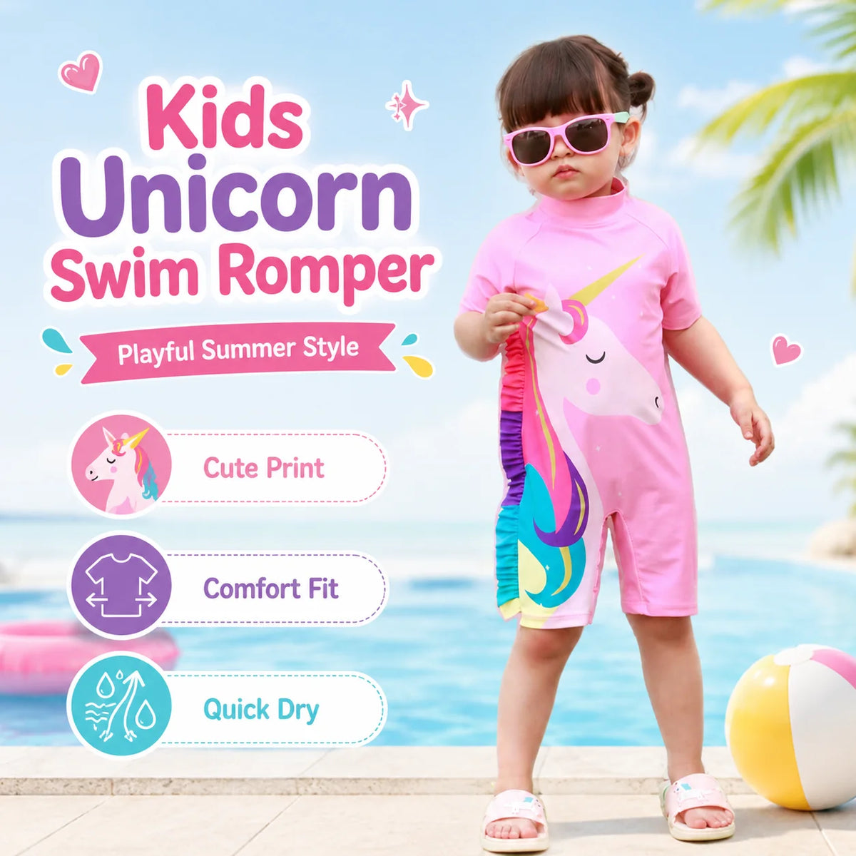 Girls One-Piece Rash Guard Swimsuit – Deep Sea Blue view 2