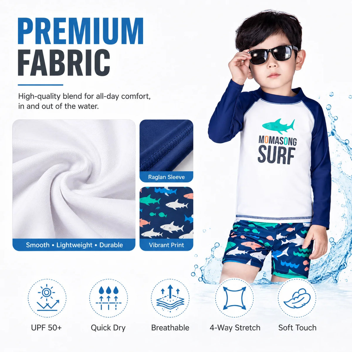 Boys One-Piece Rash Guard Swimsuit – Coral Reef view 5