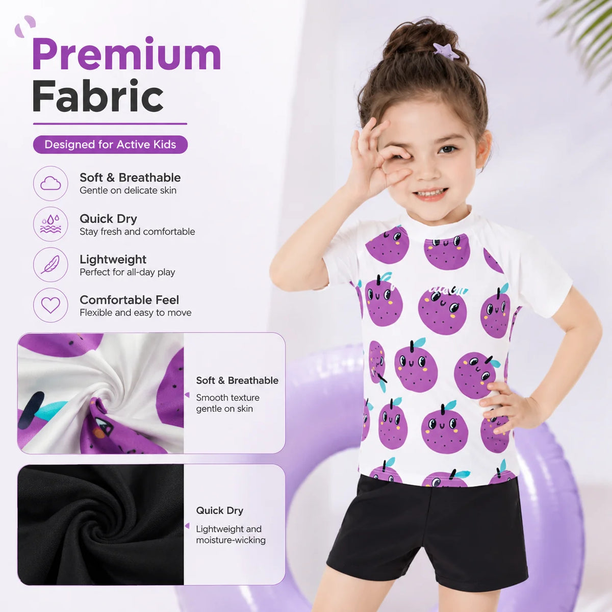 Girls Long Sleeve Rash Guard Set – Wave Rider view 4