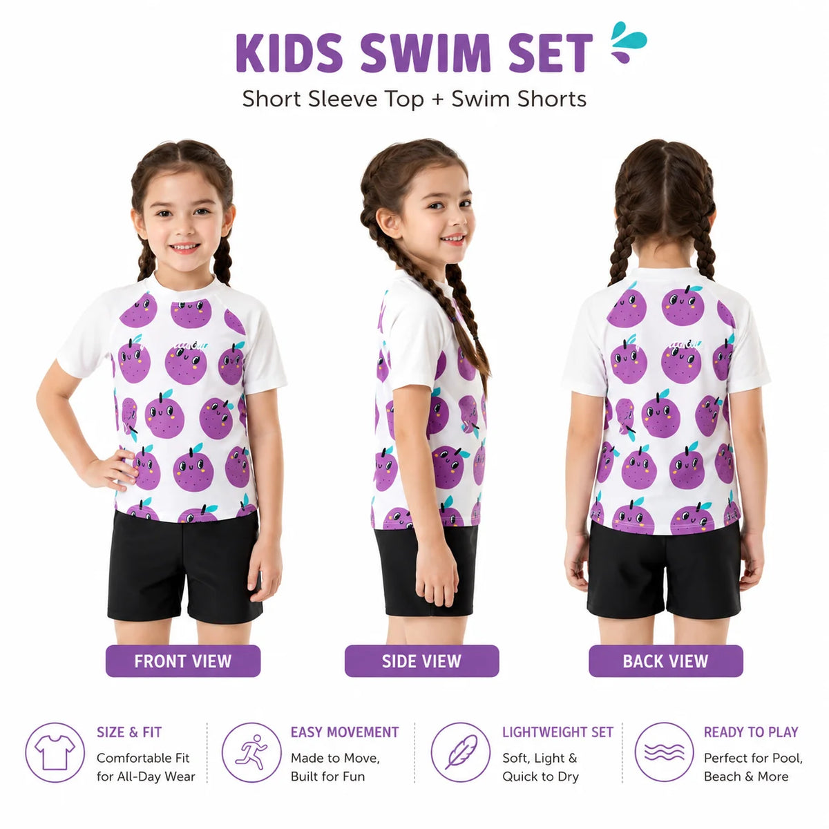 Girls Long Sleeve Rash Guard Set – Wave Rider view 5