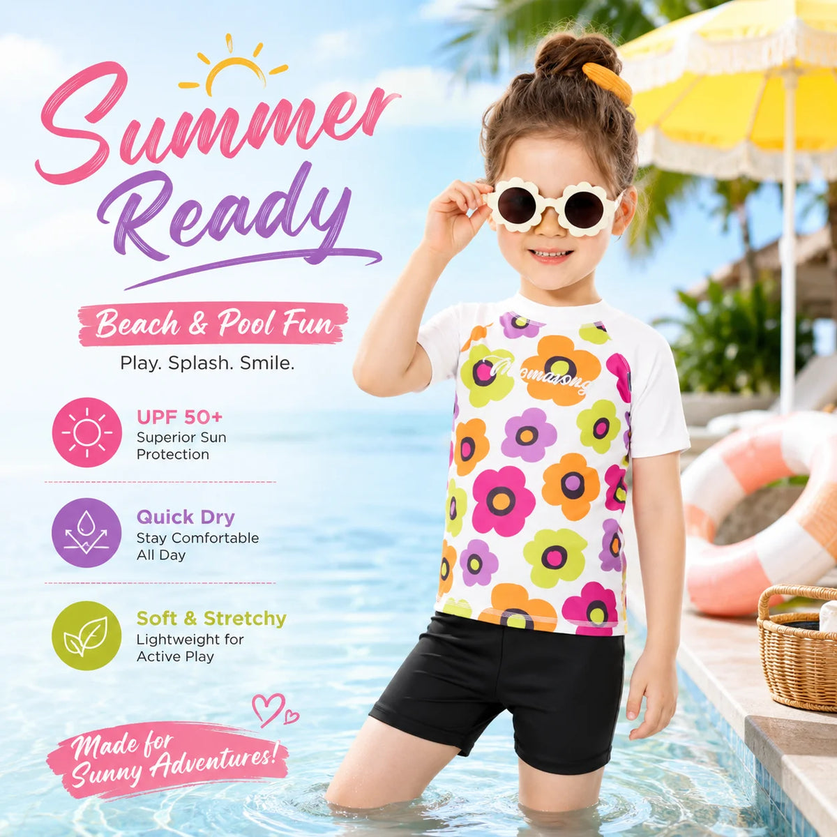Girls Premium One-Piece Swimsuit – Jungle Leaf
