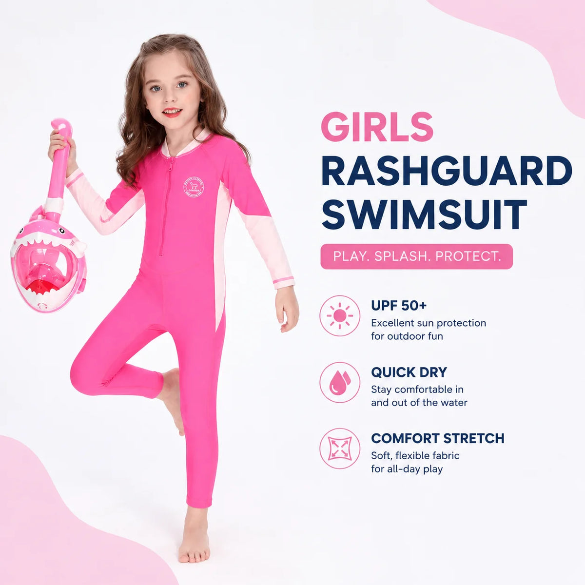 Girls One-Piece Rash Guard Swimsuit – Safari Adventure view 2