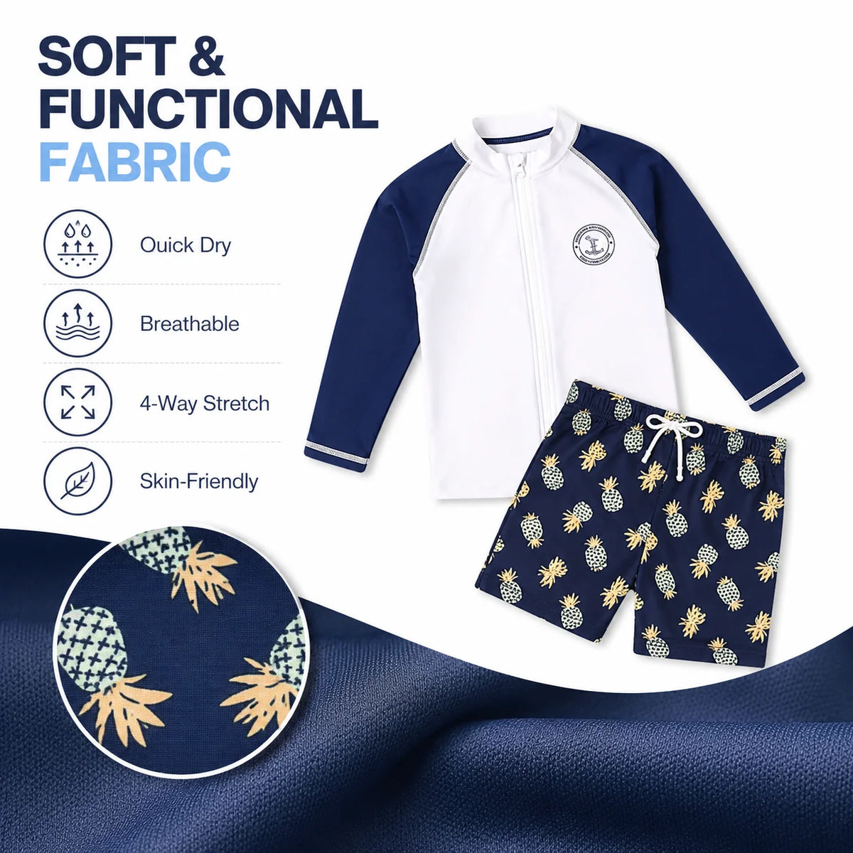 Boys Long Sleeve Rash Guard Set – Deep Sea Blue view 4