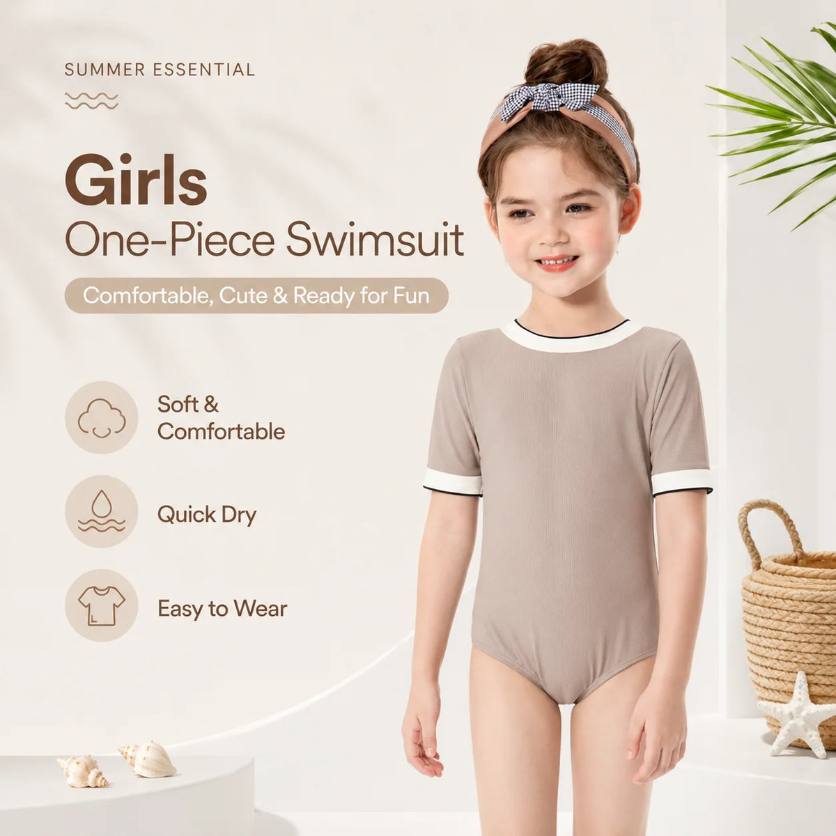 Girls Premium One-Piece Swimsuit – Jungle Leaf view 2