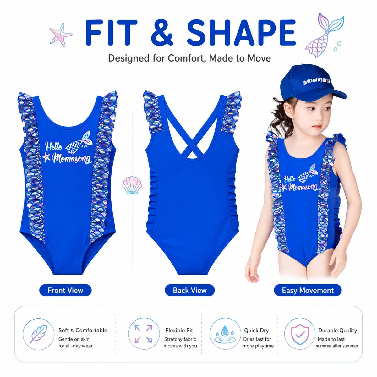 Girls One-Piece Rash Guard Swimsuit – Sunny Waves view 4