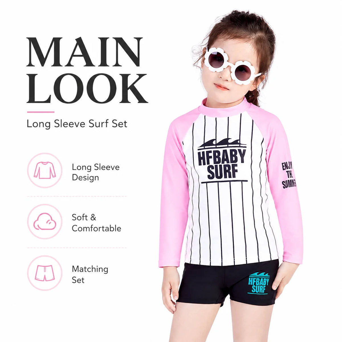 Girls Long Sleeve Rash Guard Set – Deep Sea Blue view 2