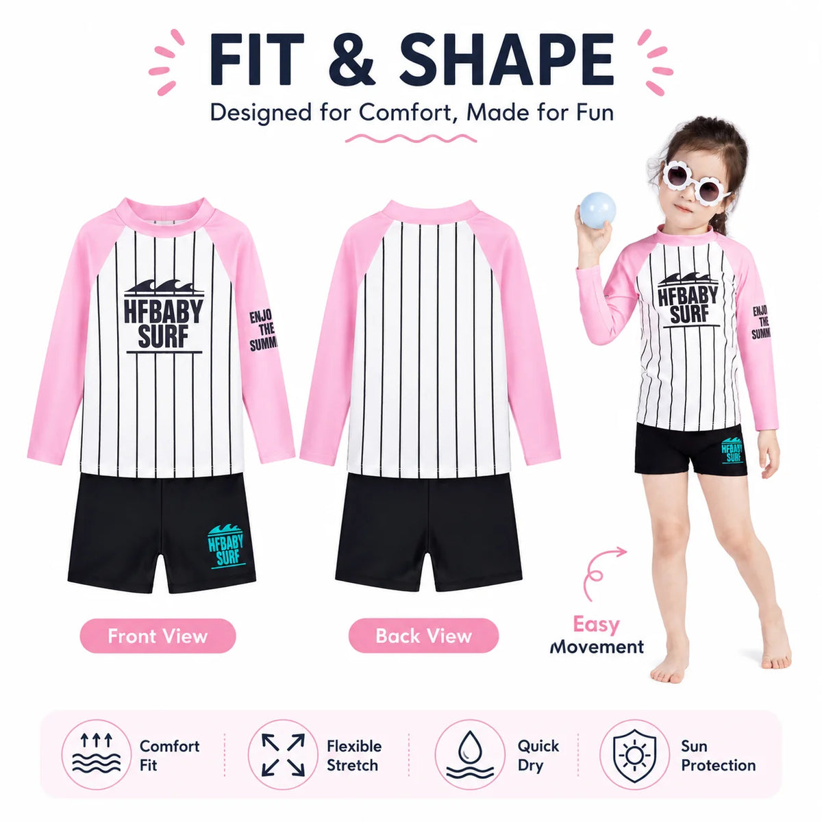 Girls Long Sleeve Rash Guard Set – Deep Sea Blue view 5