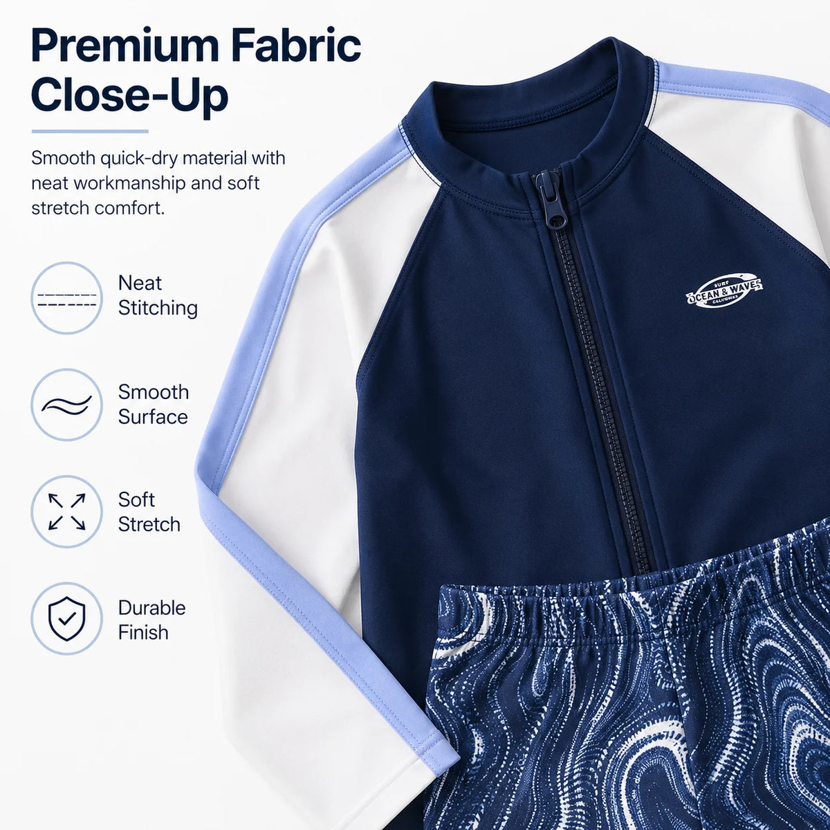 Boys Zip-Up Rash Guard Shorts Set – Coastline Explorer view 5
