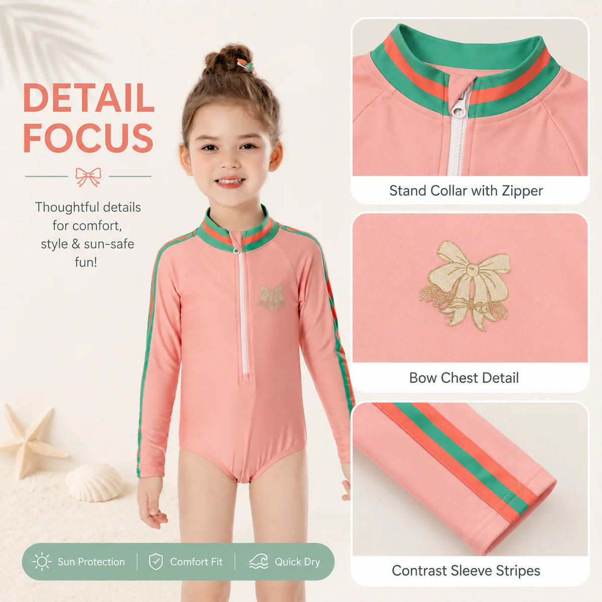 Girls Premium One-Piece Swimsuit – Sea Shell view 3