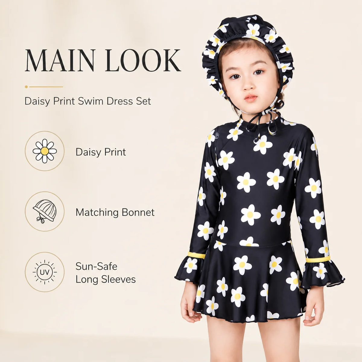 Girls Long Sleeve Rash Guard Set – Tropical Bloom view 2