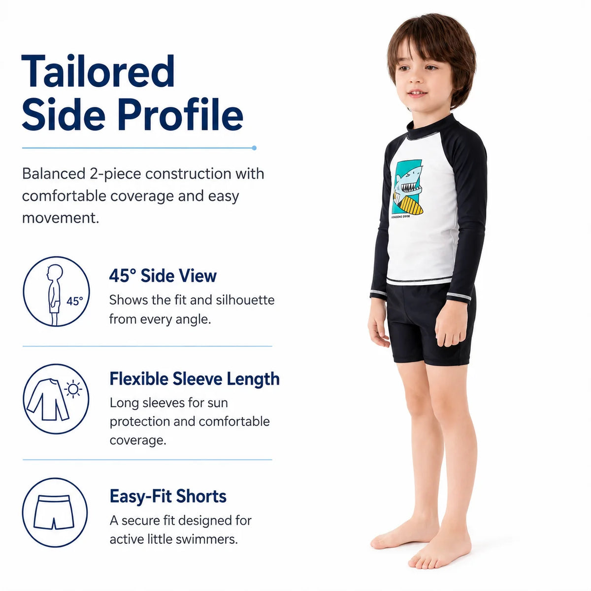 Boys Shark Print Rash Guard Set – Coral Reef view 3