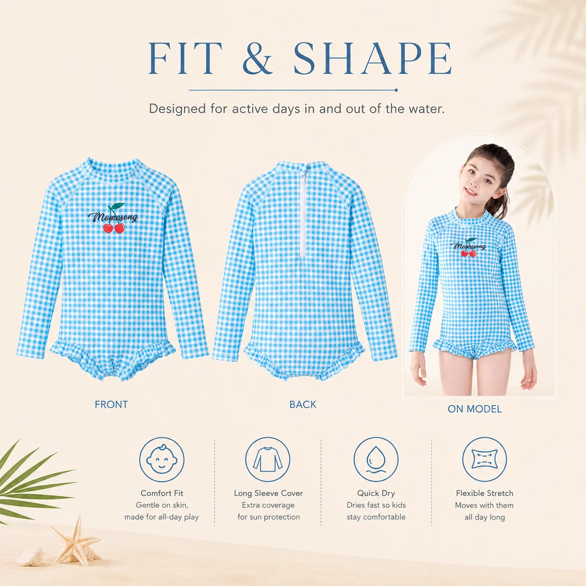 Girls One-Piece Rash Guard Swimsuit – Mermaid Magic view 5