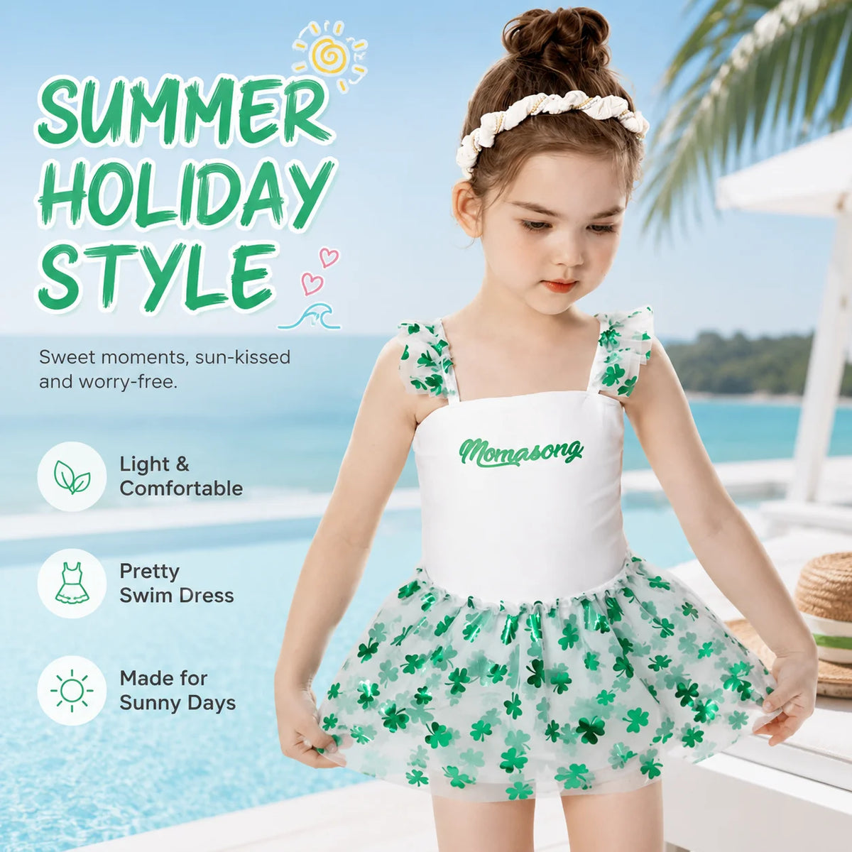 Girls Premium One-Piece Swimsuit – Sunny Waves