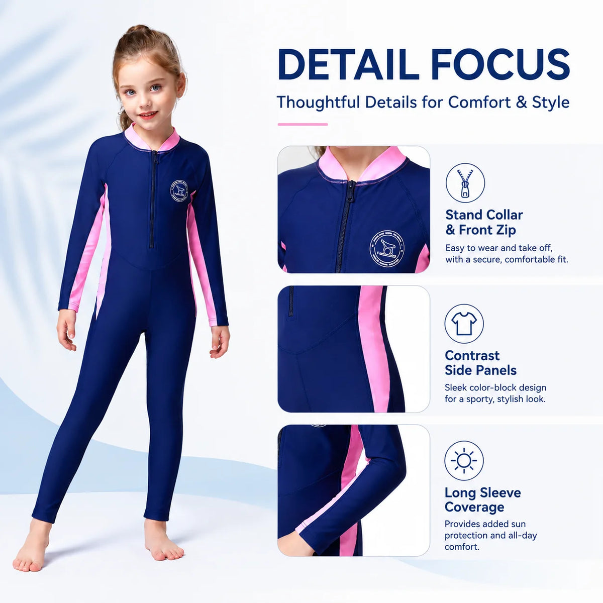 Girls Premium One-Piece Swimsuit – Deep Sea Blue view 3